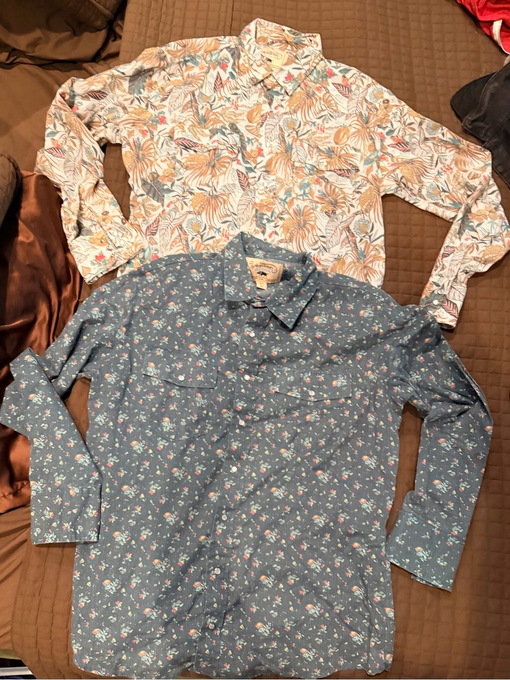 WESTERN ALOHA Men's Casual Button-Down Shirts - Blue & Cream Floral